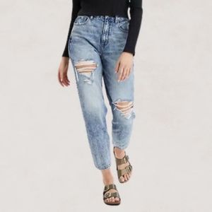 American Eagle Curvy Mom Jean High Waist Distressed Tapered Leg Acid Jeans 2R